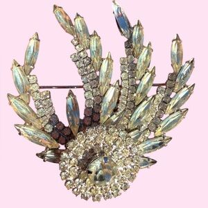 Vintage Silver Rhinestone Crystal Brooch